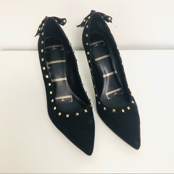 Ellie Black suede heels with gold studs 8.5M‎ - Picture 8 of 8